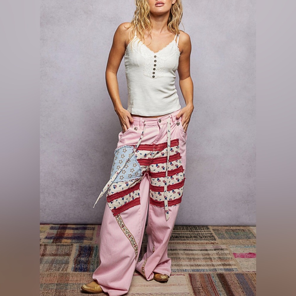 POL Patchwork Striped Pants NWT - image 2